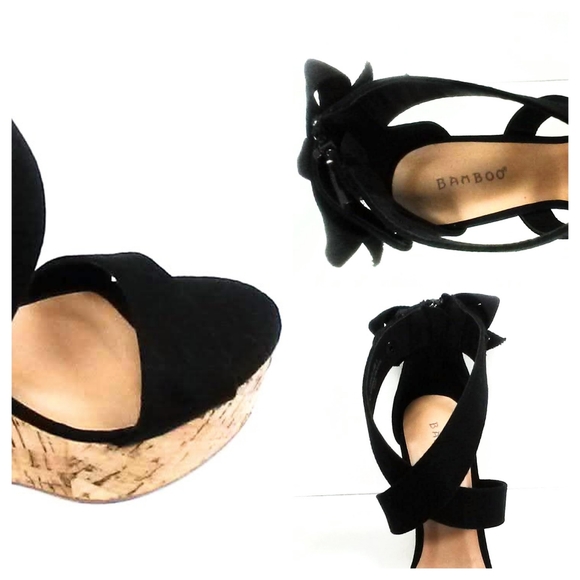 NEW!Black Wedges Heel W/Bow! - Picture 9 of 11